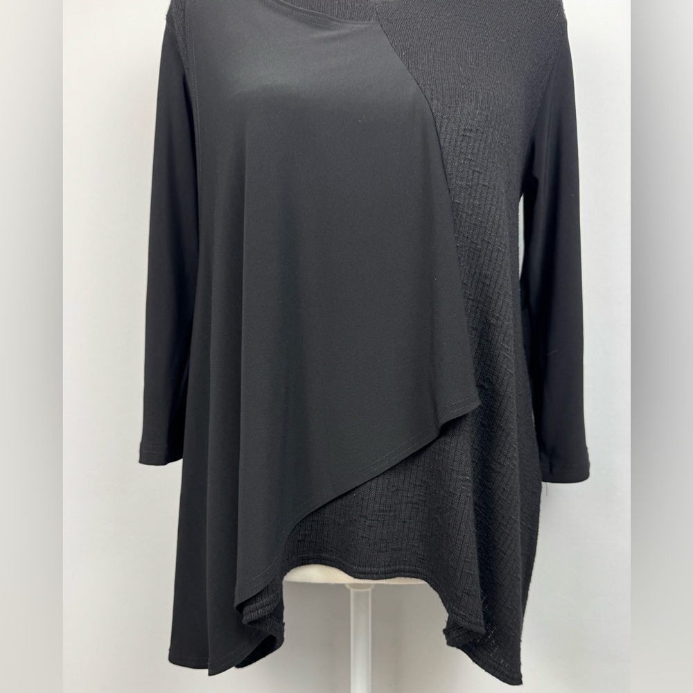 Sympli Asymmetrical Knit Tunic Long Sleeves Lightweight Mixed Media Black Size 8 - Picture 3 of 10